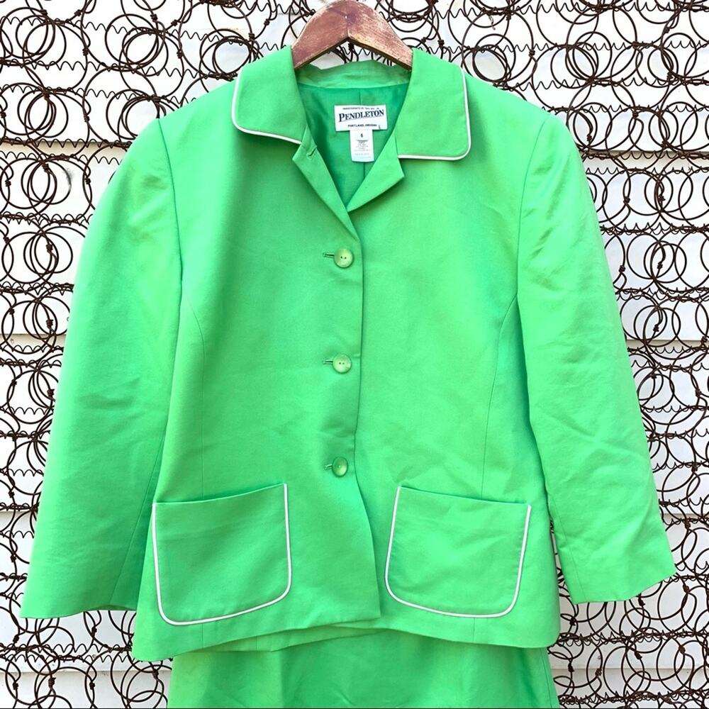 Pendleton skirt blazer set green silk blend size 6 - Picture 2 of 12